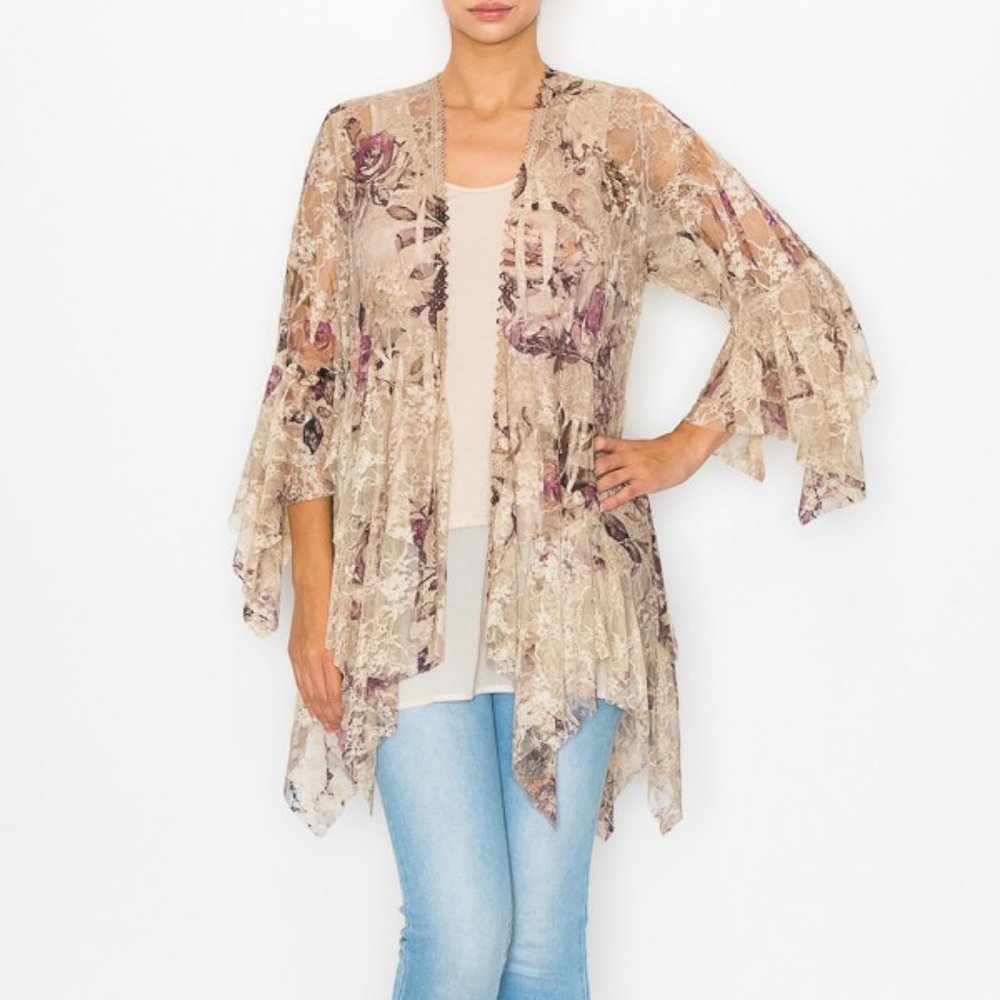 NEW ORIGAMI all lace floral MAGNOLIA WESTERN BOHEMIAN CARDIGAN KIMONO WRAP SM-3X